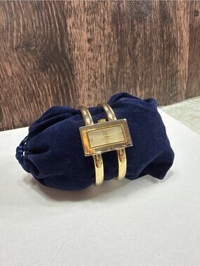 Vintage Studio Time Gold Tone Cuff Bracelet Watch Quartz Japan Movement